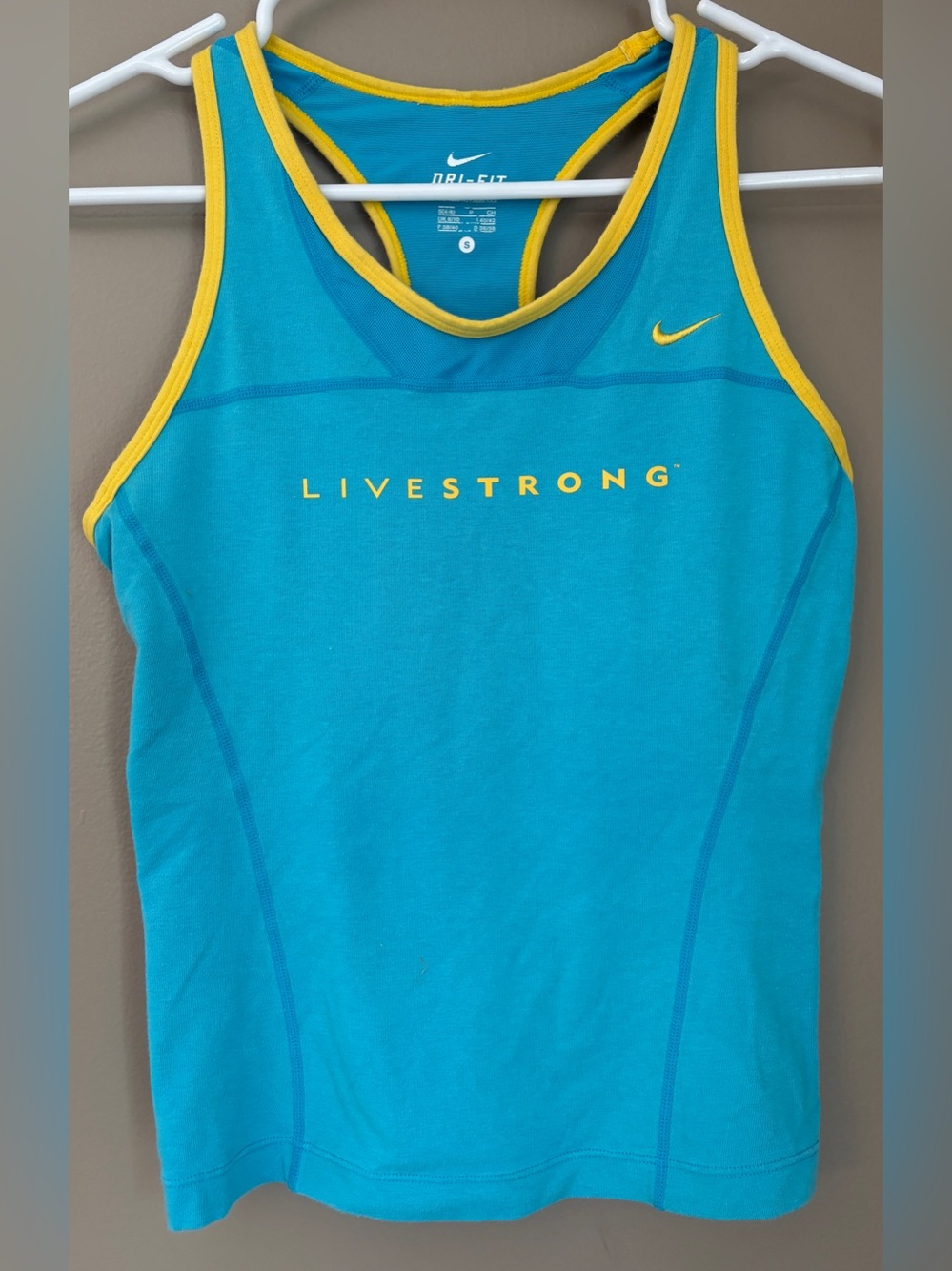 Nike Dri-Fit Livestrong Teal Yellow Tank Top Sports Bra S